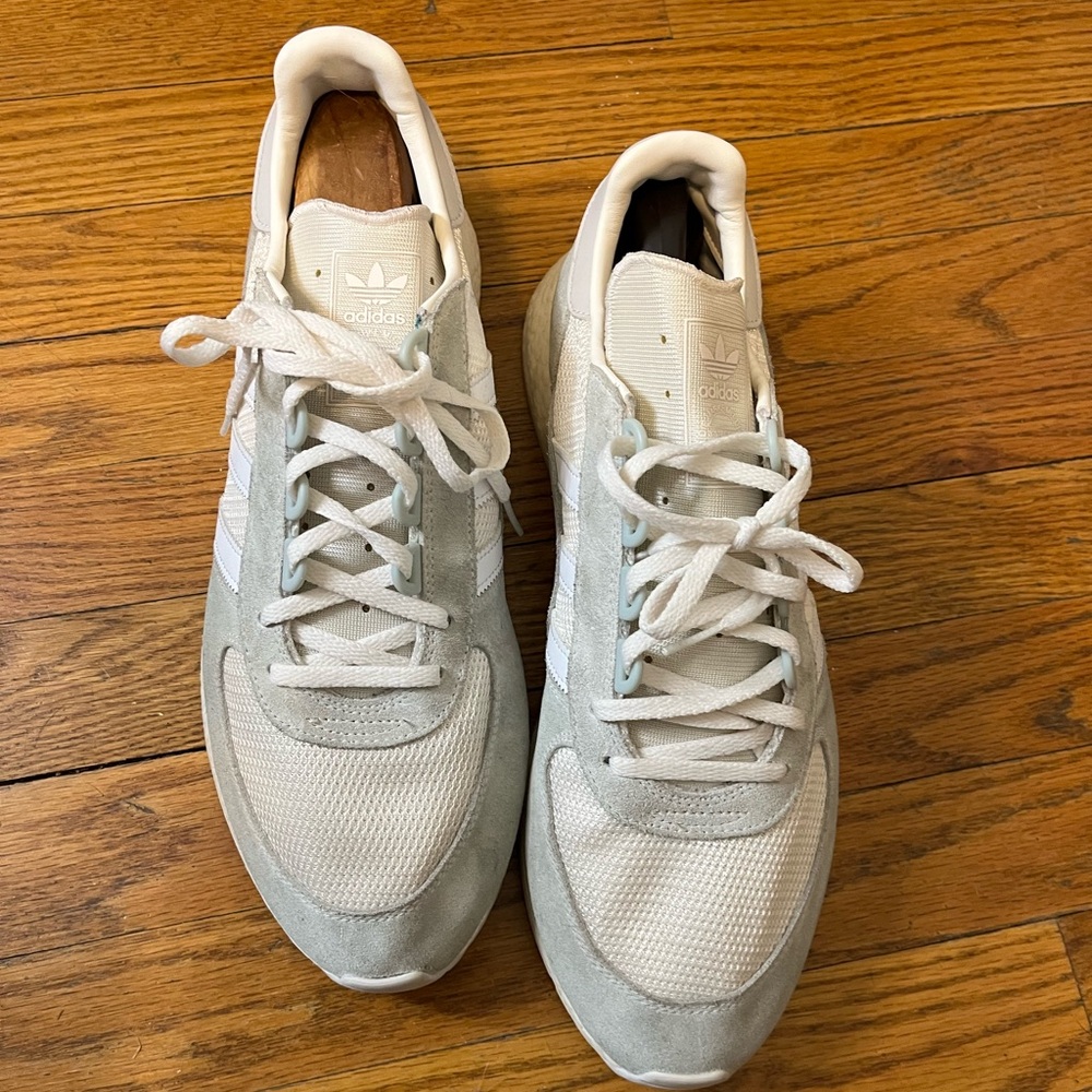 Adidas White and Gray Sneakers with Suede and Mesh Design